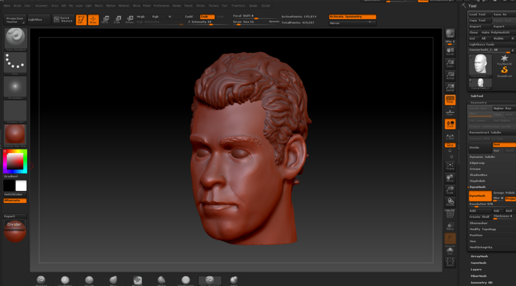 Sculpting the 3d head in zbrush